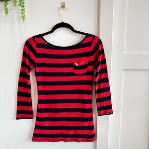 Abercrombie & Fitch Y2K Vintage Women's Striped 3/4 Sleeve Scoop Neck Back XS